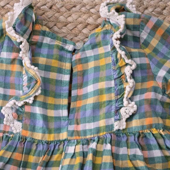 Pink Chicken‎ Dress Cotton Green Ruffles Country 3-6mos Boho Long Sleeves - Picture 6 of 7